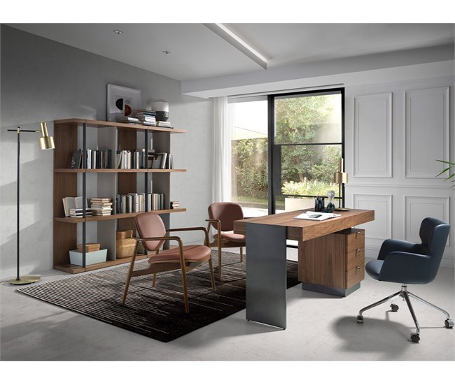 ANGEL CERDA Sillón polipiel marrón y nogal Nogal