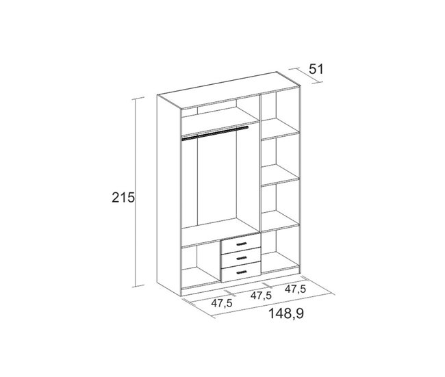 Armario Roma  puertas +  cajones con espejo sahara 148 Blanco