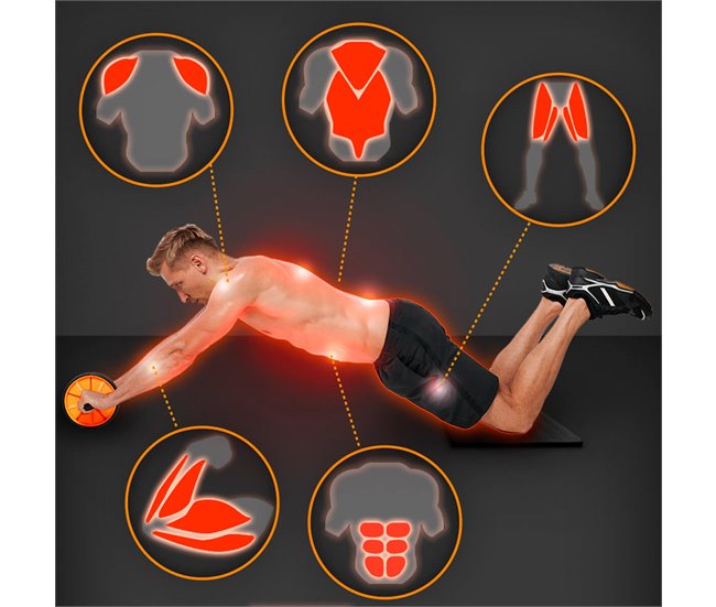 Set Rodillo abdominales y alfombrilla 2 Niveles Ergonómico Fitness Gridinlux Negro