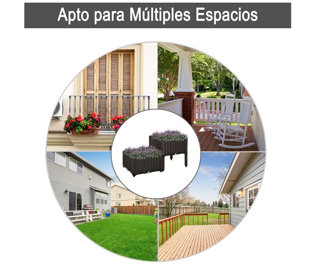 Conjunto de 2 Macetas Cuadradas PP Outsunny Marron