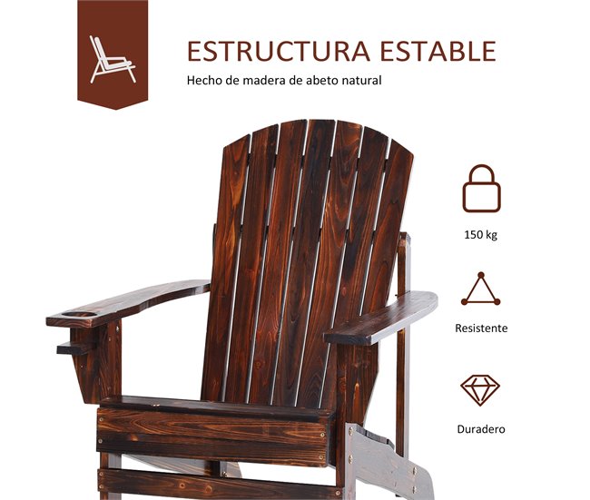 Adirondack Silla para Jardín Madera de Abeto Outsunny Marron