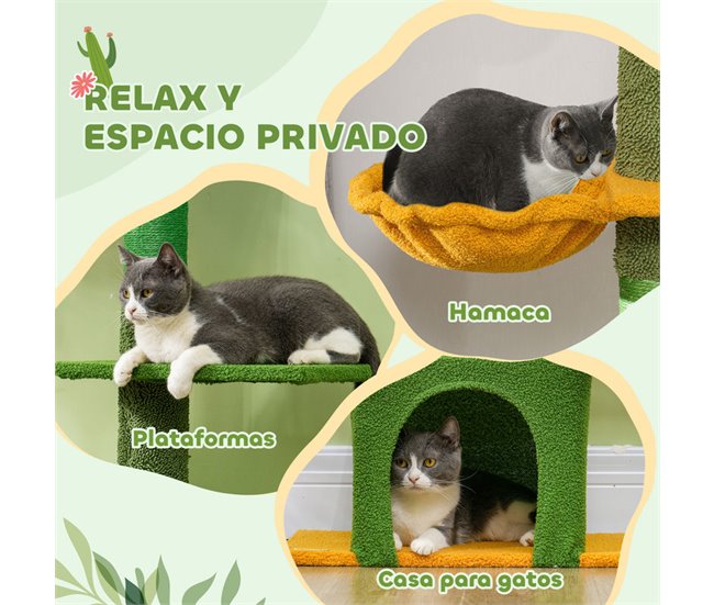 Árbol para Gatos Aglomerado de Madera, Poliéster PawHut Verde