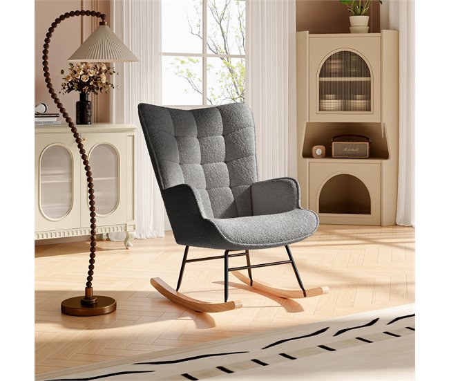 Silla mecedora, sillón de balanceo con respaldo cuadrado Gris Oscuro