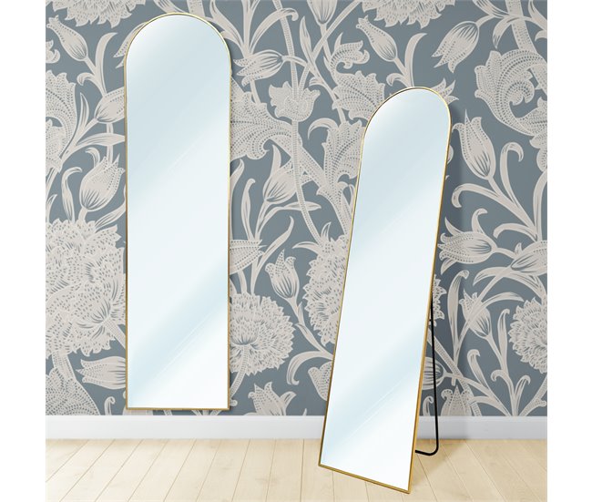 Espejo de Pie Metal Round Cuerpo Entero con Soporte Suelo 40x5 Dorado