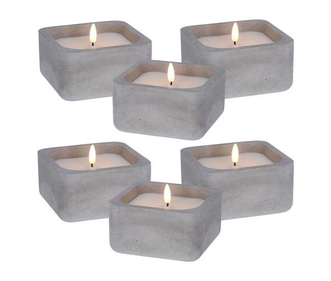 WELL HOME - Pack 6 Velas LED cuadrada Gris
