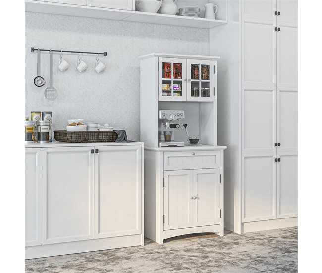 Alacena de Cocina MDF, Vidrio Templado HOMCOM, hogar - cocina 68 Blanco