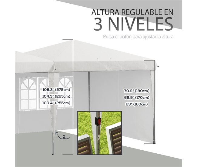 Carpa Plegable Acero, Tela Oxford Outsunny Blanco