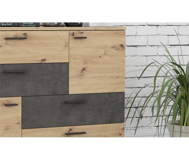 Aparador 2 puertas 4 cajones SKIVE Roble