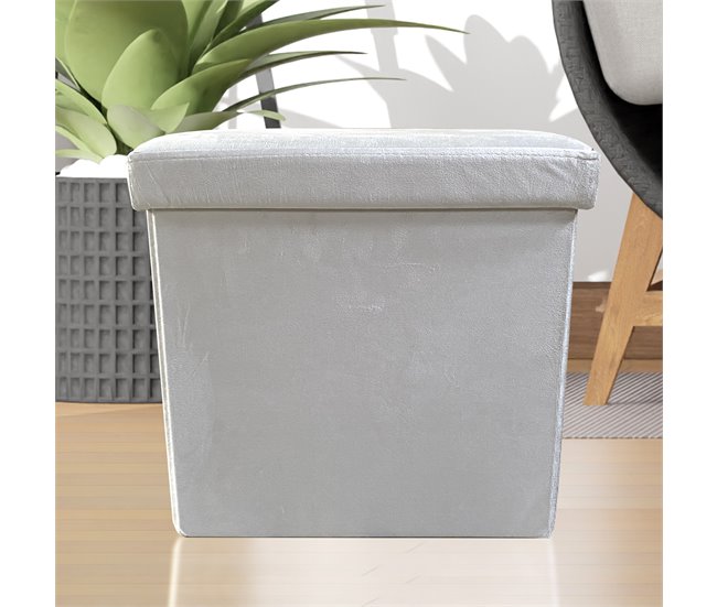 Puff Ottoman Almacenaje Cuadrado Terciopelo Plegable Beige