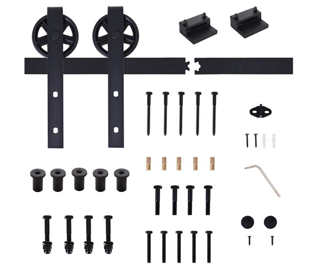 Kit de Accesorios para Puerta Corredera Acero al Carbono HOMCOM 200 Negro