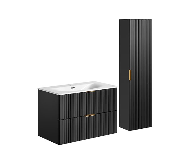 Conjunto de muebles lavabo individual encastrado y columna Adriel 80 Beige