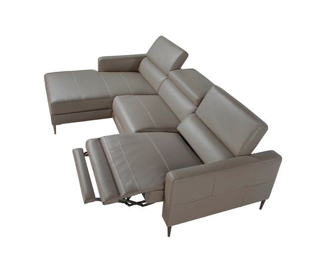 ANGEL CERDA Sofá chaise longue en piel con relax Gris Oscuro