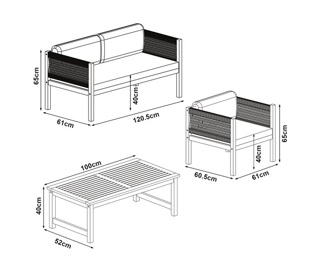 Conjunto de muebles de jardín Cannole 4 piezas ratán Madera