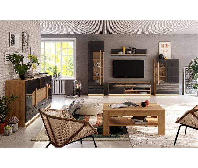 Mueble tv 1 puerta 1 cajón MONTREAL  Negro/ Madera