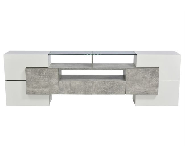 Elegante mueble de TV con iluminación LED Blanco/ Plateado