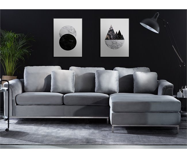 Beliani Sofá esquinero Terciopelo OSLO Gris