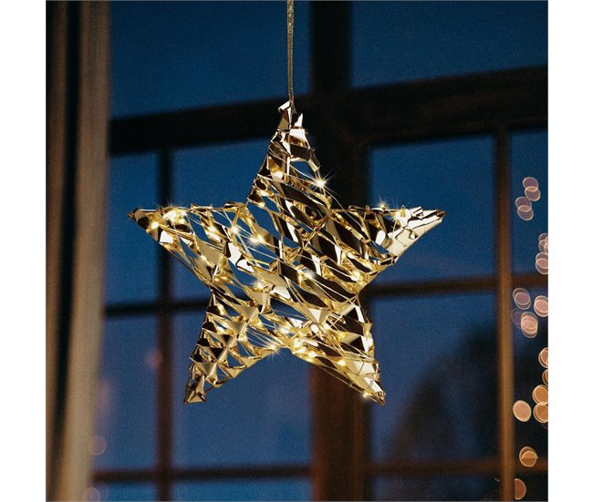 Decoración colgante con forma de estrella con 40 Luces micro LED Dorado