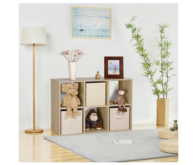 Acomoda Textil – Estantería para Pared y Suelo. (6 Cubos) 67 Natural