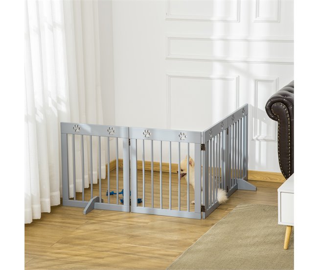 Barrera para Mascotas Madera de Pino PawHut Gris