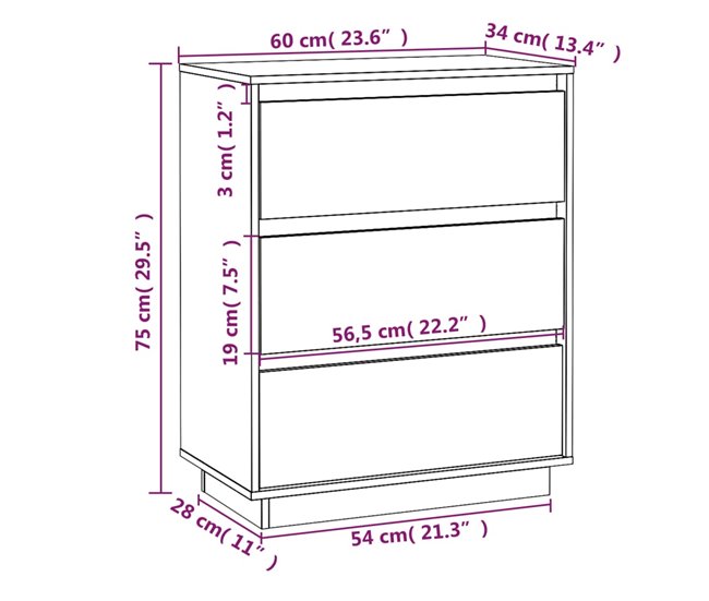 Aparador de madera maciza de pino 60 Blanco
