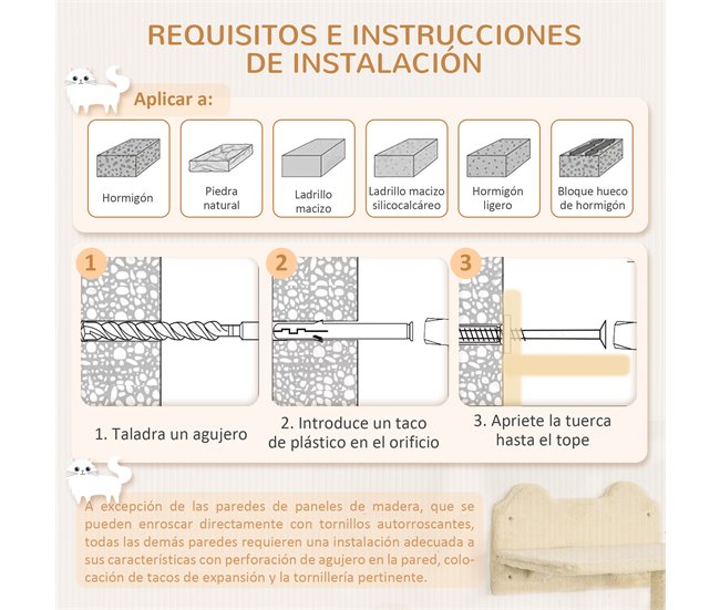 Estantes para Gatos Aglomerado de Madera, Felpa, Sisal PawHut Crudo