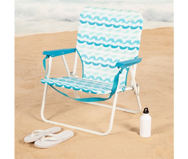 Aktive Silla de playa plegable con respaldo bajo y bolsillo trasero Azul