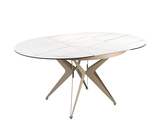 ANGEL CERDÁ Mesa comedor extensible redonda mármol porcelánico 170x120 Blanco
