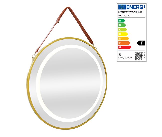 Espejo de pared con LED Picerno para baño con correa antivaho 80x3 Dorado