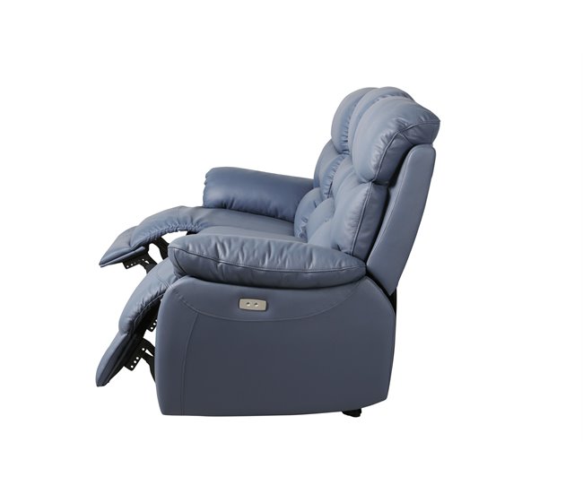 Sofá relax eléctrico 3 plazas de piel ESPRIT Azul