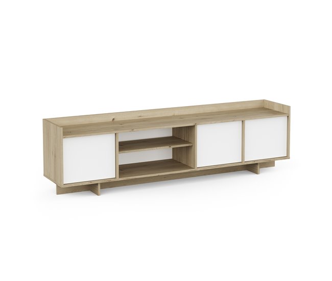 Mueble tv 180cm 3 puertas roble y blanco CLAP Roble