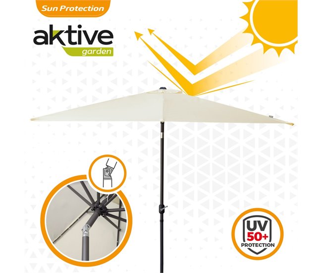 Sombrilla para jardín cuadrada 300x300 cm inclinable Aktive Crema