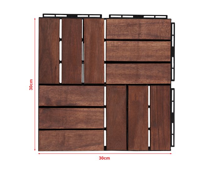 Set de 10 baldosas clic Alliste 12 láminas acacia/plástico Marron