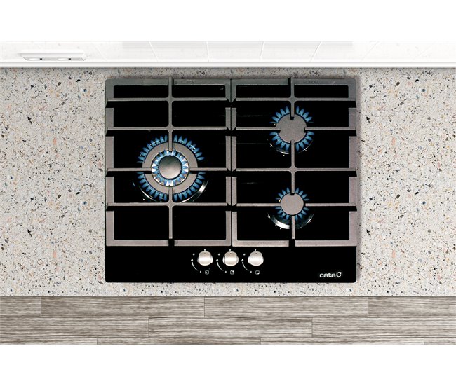 Placa cristal gas CATA LCI 6021BK 3 zonas 59cm negro Negro