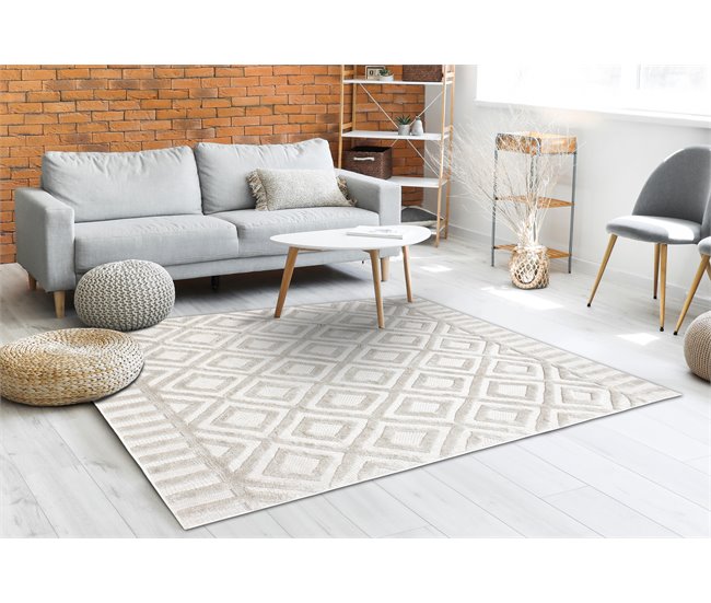 Alfombra SANTO sisal 58377 diamantes Geométrico zigzag 80x150 Crema
