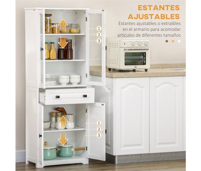 Alacena de Cocina MDF, Melamina de Madera, Vidrio HOMCOM Blanco