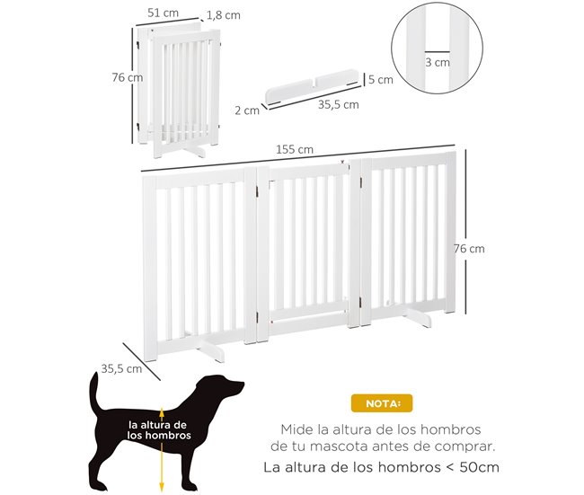 Barrera para Perros MDF PawHut, mascotas - accesorios para perros Blanco