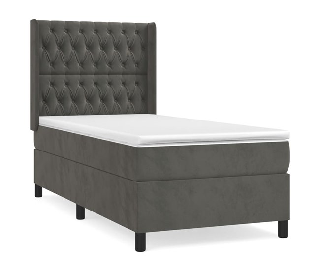 Conforama Cama box spring con colchón terciopelo gris oscuro 90x200 cm Diseño de botones