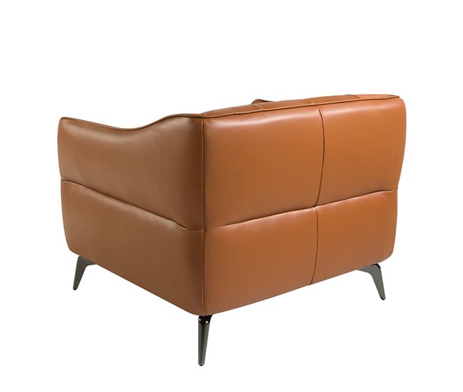 Sillón tapizado en piel con capitoné Marron Claro