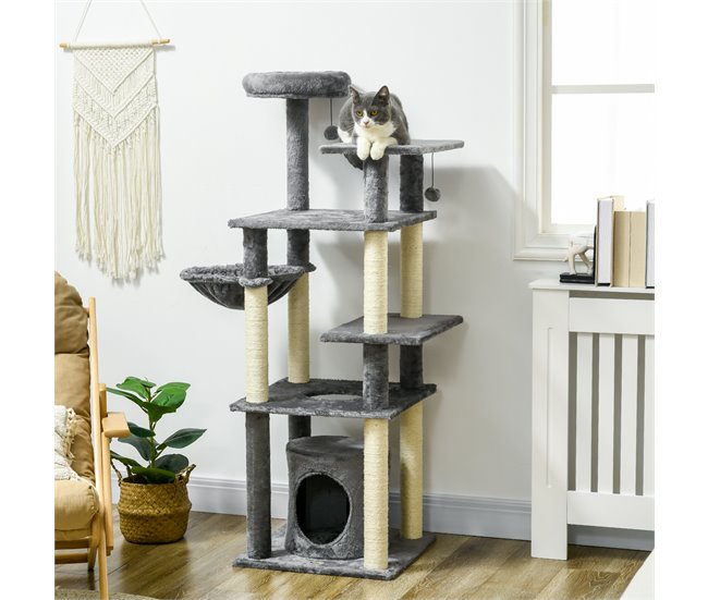 Árbol para Gatos Aglomerado de Madera, Poliéster, Sisal PawHut Gris