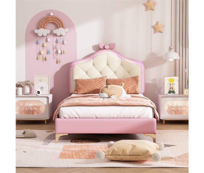 Cama infantil de pu Rosa