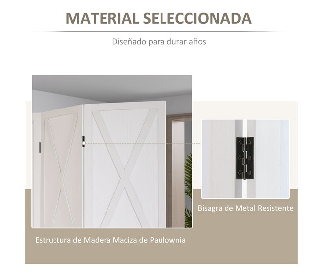 Biombo Madera de Paulonia HOMCOM, hogar - decoración Blanco