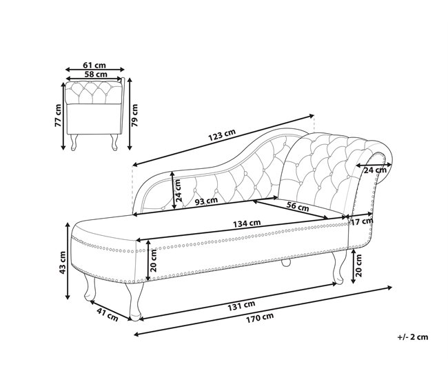 Beliani Chaise longue derecho Poliéster NIMES Beige