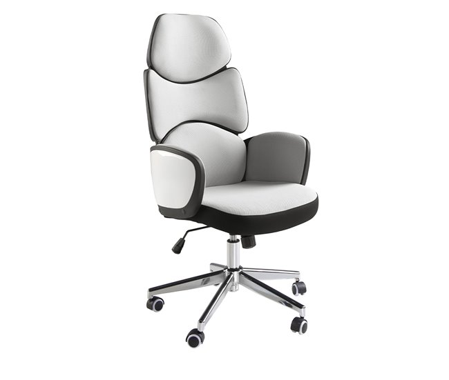 ANGEL CERDA Silla oficina giratoria tela gris claro y pvc blanco brillo Aluminio