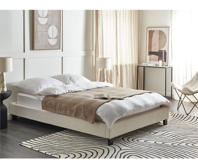 Beliani Cama con somier Bouclé ROANNE 150x213 Crema