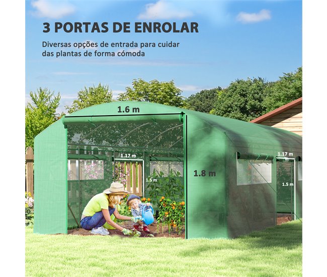 Invernadero de Túnel PE, Acero Galvanizado Outsunny Verde