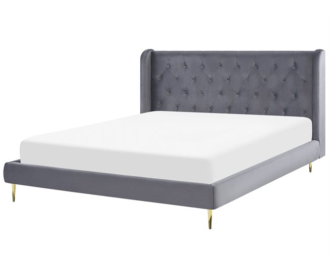 Beliani Cama con somier Terciopelo FORBACH 194x218 Gris