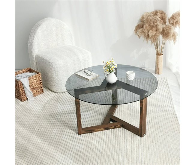 Mesa de centro de vidro 75x75 Madera Oscura