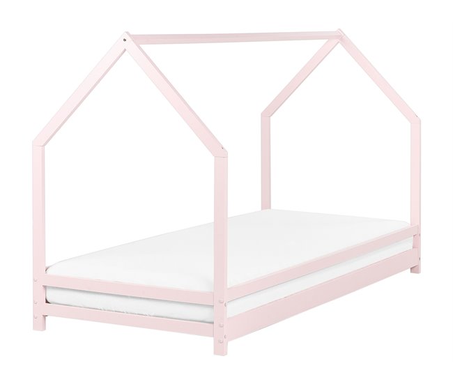 Beliani Cama con somier Madera de pino APPY Rosa Talco