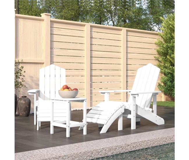 2 Sillas de jardín Adirondack con reposapiés y mesa Blanco