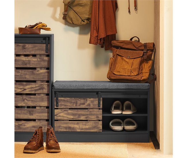 Banco Zapatero con Puerta corrediza de Granero FSR120-HG SoBuy Gris
